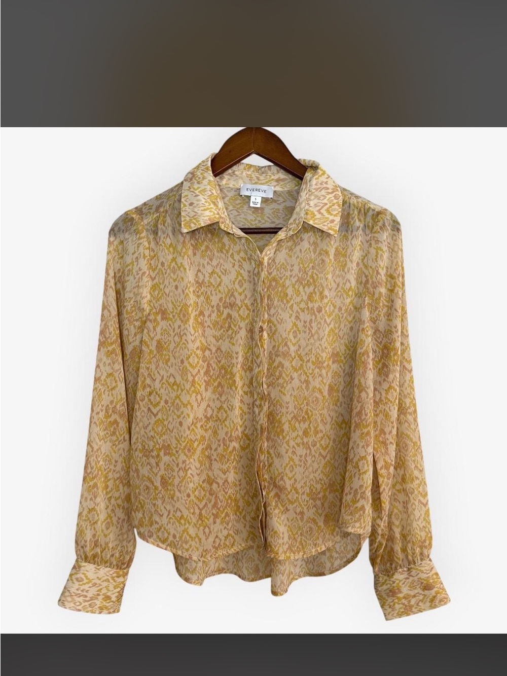 Chiffon Blouse Yellow Gold Sheer Button Down